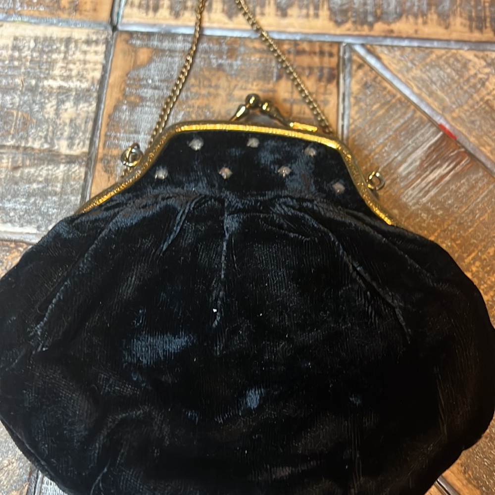 Vintage black velvet small bag with mini chain strap. - Picture 2 of 4